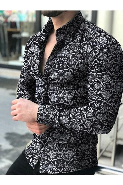 Great Men Shirt - Long Sleeve Top Floral Male Casual Shirts - Summer Autumn Shirts (2U8)(2U11)