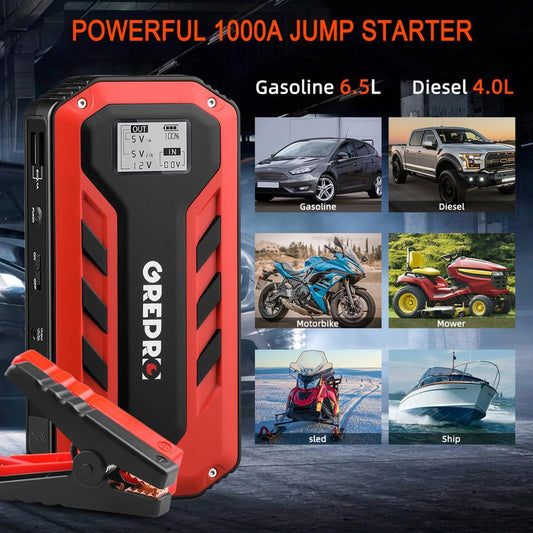 Car Jump Starter 1000A Car Buster 12V Vehicle Emergency Battery - Power Bank Powerful LED Light (D60)(CT6)(CT1)(1U60)