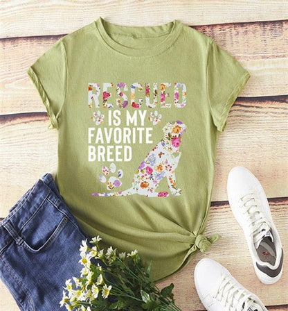Pet Lovers Cartoon Print T Shirt - Women Short Sleeve Top - Summer Flowers Dog Print T Shirts - New Women Clothes (3U19)