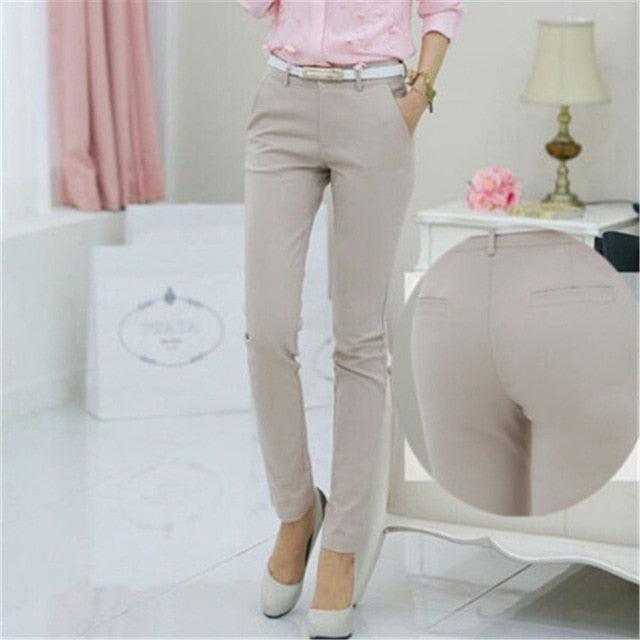 Casual Cotton Ankle Length 92cm Women Pants - Mid Slim Waist Candy Colored Pencil Pants (BP)(BCD3)(F25)