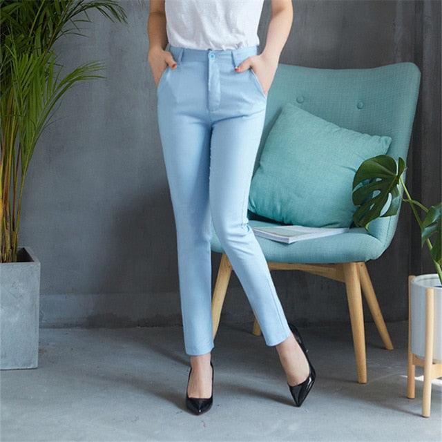 Casual Cotton Ankle Length 92cm Women Pants - Mid Slim Waist Candy Colored Pencil Pants (BP)(BCD3)(F25)