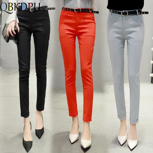 Casual High Waist Cotton Pants - Women's Fashion Elegant Slim Waist oversized Trousers - Plus Size Pencil Pant (BP)