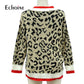 Gorgeous Leopard Sweaters - Slim Women Autumn Winter Clothes - Fashion V-Neck Knitted Long Pullover (1U23)