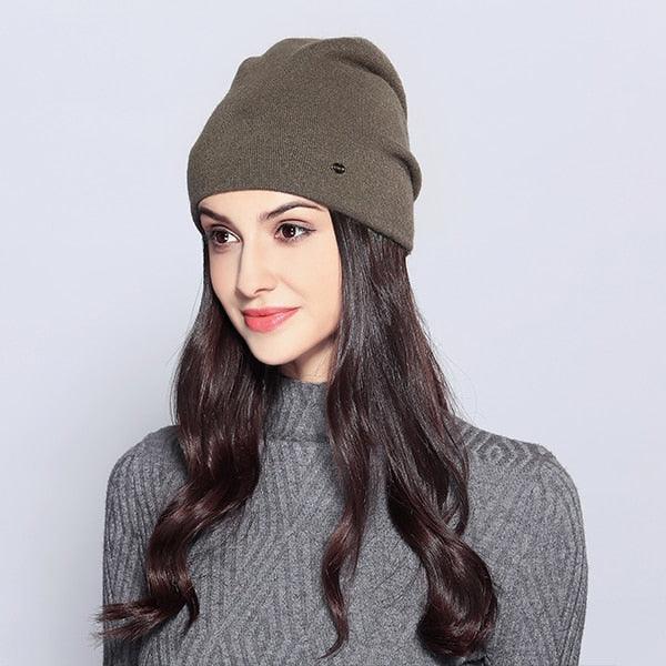 Casual Women's Hats - Wool Female Beanies - Autumn Winter Double Layer Thick Beanies (WH7)