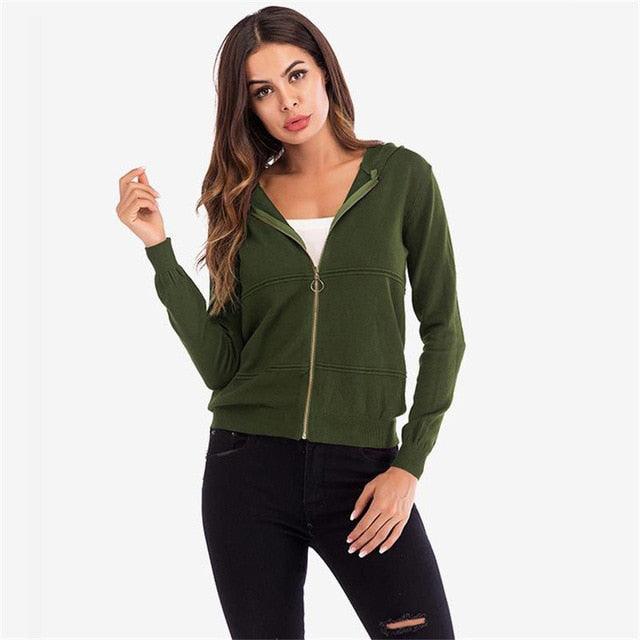 Trending Women Cardigan Sweater - Hooded New Spring Fall Zipper Pockets Women Long Sleeve Sweaters (1U23)(1U20)(1U35)