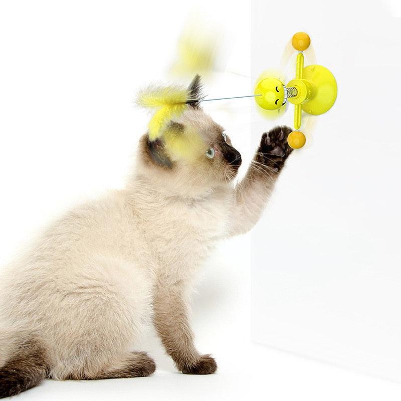 Smile Spring Cat Toys - Feather Ball Strong Suction Rotate 360 Funny Pet Dog Kitten Interactive Training Toys (D75)(8W3)