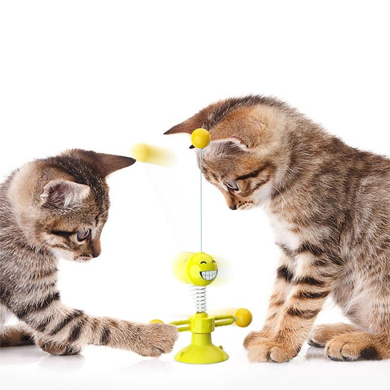 Smile Spring Cat Toys - Feather Ball Strong Suction Rotate 360 Funny Pet Dog Kitten Interactive Training Toys (D75)(8W3)