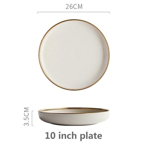 Ceramic Solid Color Plate Gold Inlaid Ceramic Plate Set - Ceramic Tableware (AK7)