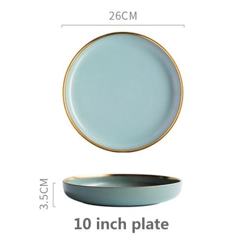 Ceramic Solid Color Plate Gold Inlaid Ceramic Plate Set - Ceramic Tableware (AK7)