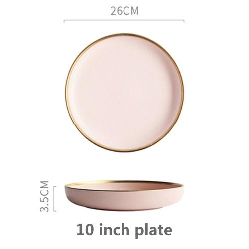 Ceramic Solid Color Plate Gold Inlaid Ceramic Plate Set - Ceramic Tableware (AK7)
