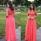 Amazing Chiffon Coral Bridesmaid Dress - Illusion Long Gala Garden Formal Dress -Wedding Party Guest - Plus Size (WSO3)(WSO2)