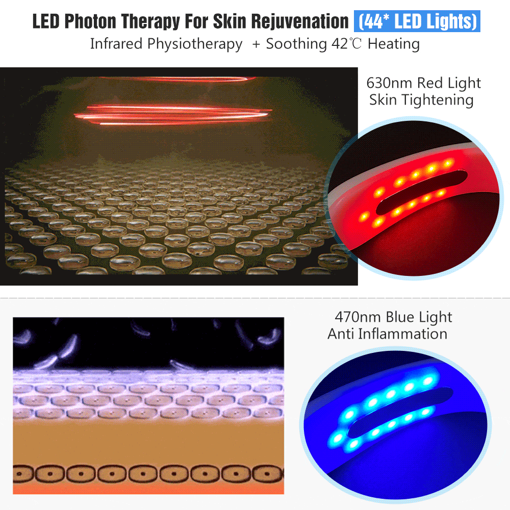 Chin V-Line Up Lift Belt Machine Red Blue LED Photon Therapy Face Slimming Vibration Massager (M5)(M1)(1U86) - Deals DejaVu