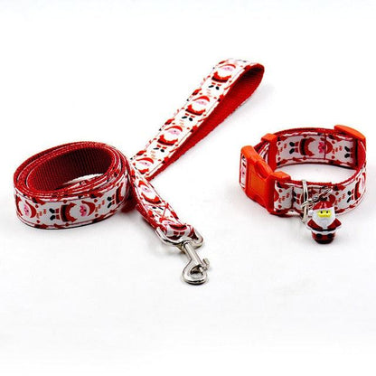 Christmas Dog Traction Two Sets Nylon Adjustable Dog Collar With Santa Pendant Creative Dog Leash (1W1)(2W1)