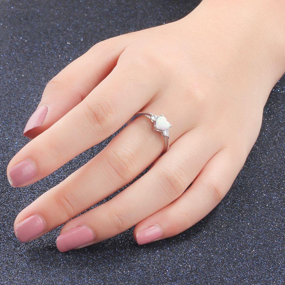 Classic Eternal Heart 925 Sterling Silver Rings - Opal Ring - Female Engagement Finger Ring (2U81)