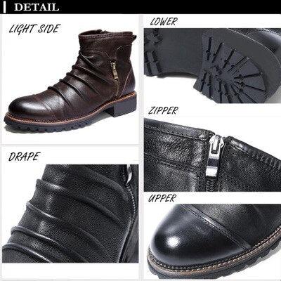 Classic Men's Leather Boots - Italy Handmade Men's Ankle Boots (MSB2)(MSF6)(F13)