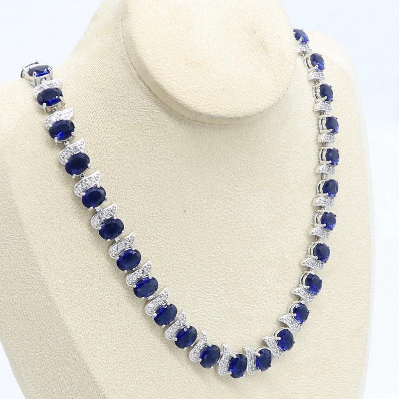 Classic Silver Color 45cm Necklace - Women Blue Black Semi-precious Jewelry (5JW)