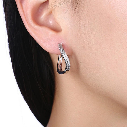 Classic Style Silver Color Jewelry Curved Hoop Earrings - Zircon Women Anniversary Jewelry (2U81)