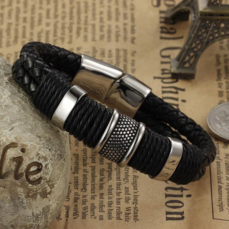 Classic Wide Weave Wristband Leather Bracelets - Charm Vintage Men's Bracelet (2U83)