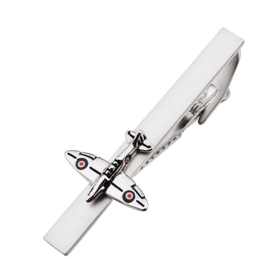 Classical Tie Bar - Spitfire War Airplane Design Tie Clip - Mens Aircraft Tie Pin Clips (1U17)