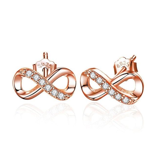 Great 100% Real 925 Sterling Silver Infinity Zircon Stud Earrings - Women's Silver & Golden Color Earrings (D81)(2JW1)