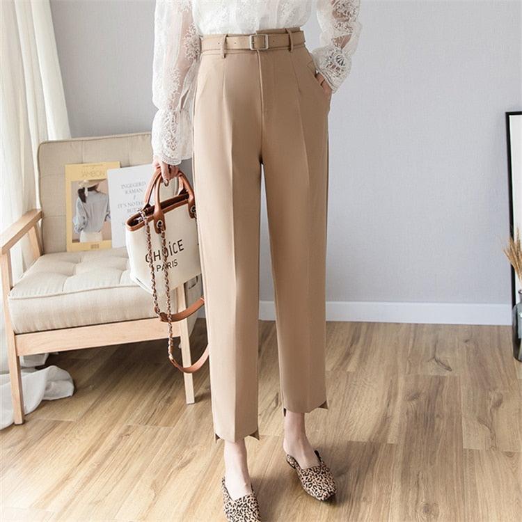 Autumn Winter Women Pants - High Waist Loose Formal Elegant Office Pants - Lady Ankle Length Pants (BP)(F25)