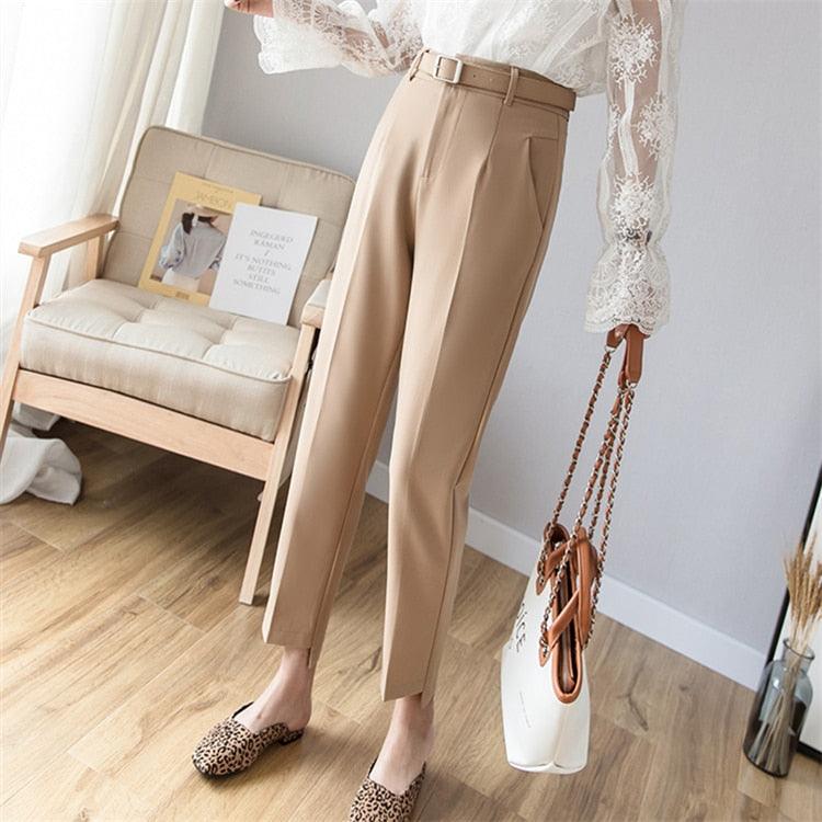 2019 Casual Pants Women High Waist Trousers Office Lady Work Fashion  Straight Ankle Length Pencil Pants Kore…