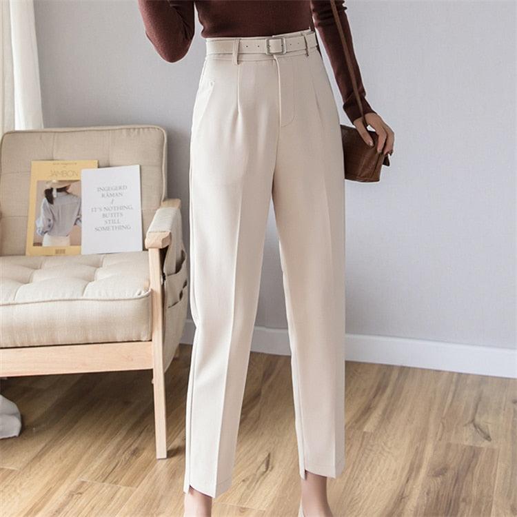 Light Coffee S)Women High Waisted Pants Loose Casual Elegant Pure