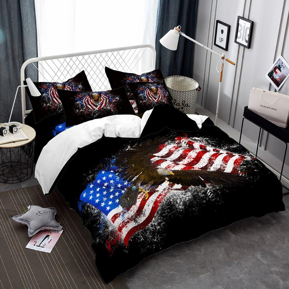 Colorful American Flag Bedding Set Military Bald Eagle Printed Duvet Cover Set Independence Day (8BM)(9BM)