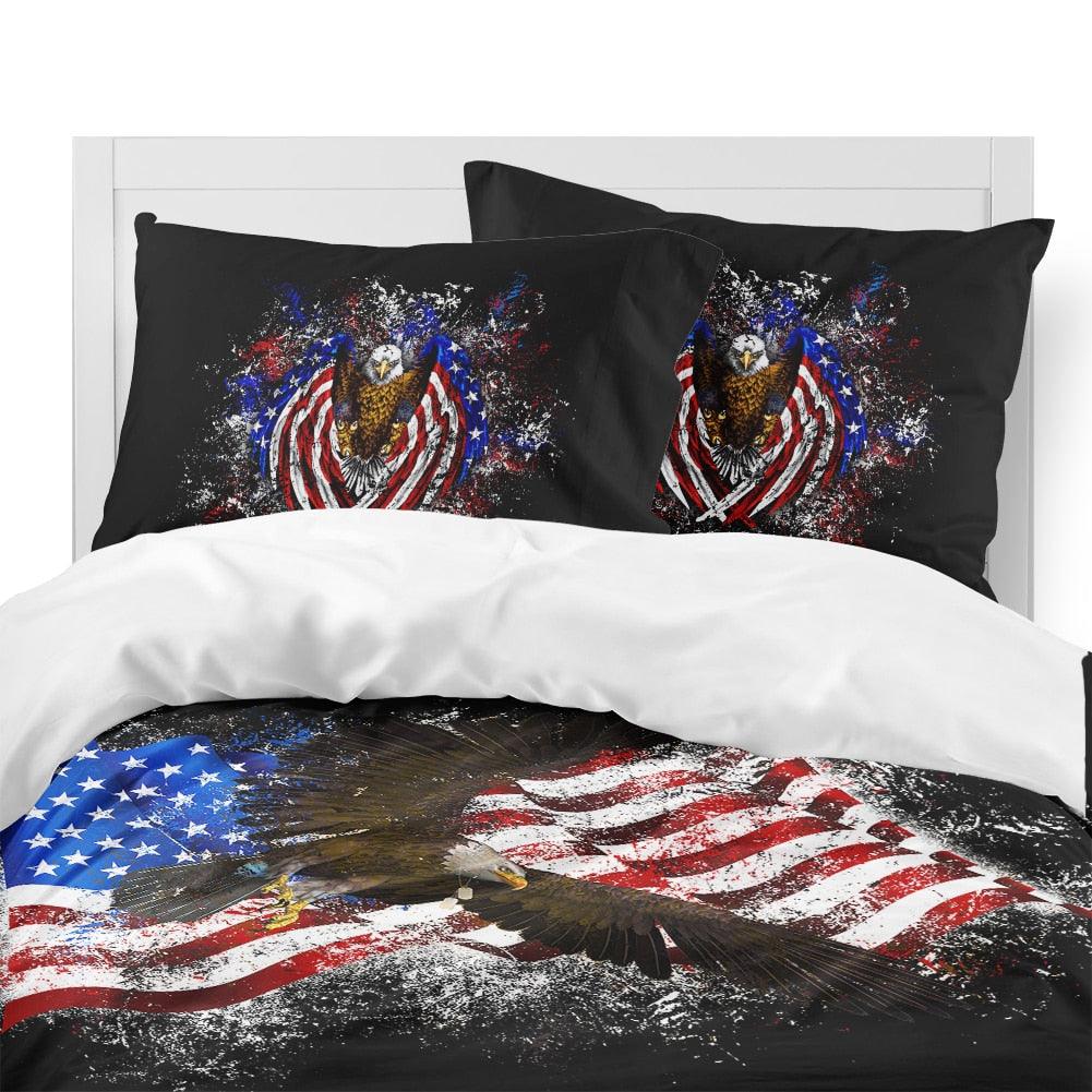 Colorful American Flag Bedding Set Military Bald Eagle Printed Duvet Cover Set Independence Day (8BM)(9BM)