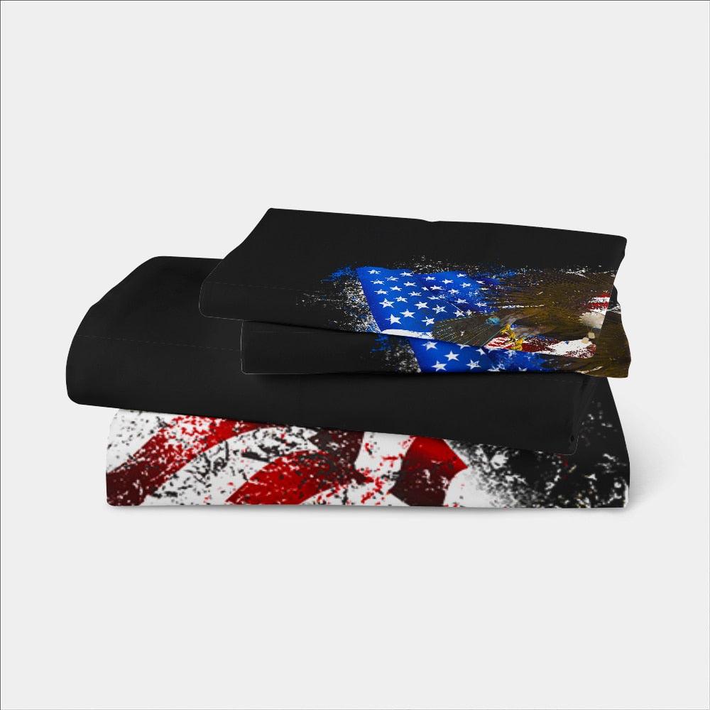 Colorful American Flag Bedding Set Military Bald Eagle Printed Duvet Cover Set Independence Day (8BM)(9BM)