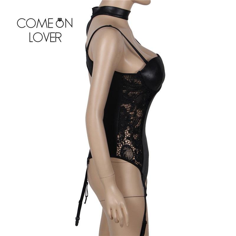 Trending Body Plus Size Latex Wet Look Lingerie - Women's Exotic Faux Leather Bodysuit (TSL2)
