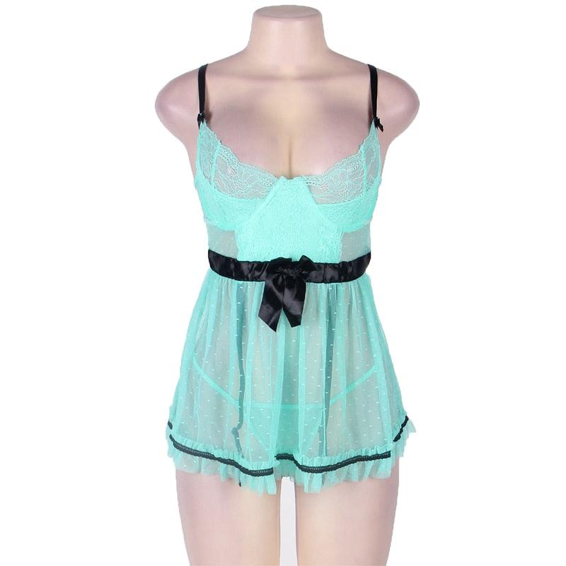 Gorgeous Exotic Transparent Nightwear - Sexy Full Figure Polka Dot Underwire - Apron Babydoll (TSL1)(F29)