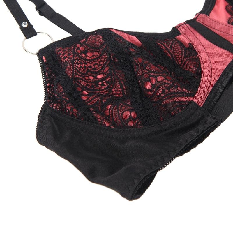 Sexy Lace Women's Bra Panties Set - Stitching Mesh Underwear Lingerie - Steel Ring (TSL1)(TSL2)(F29)