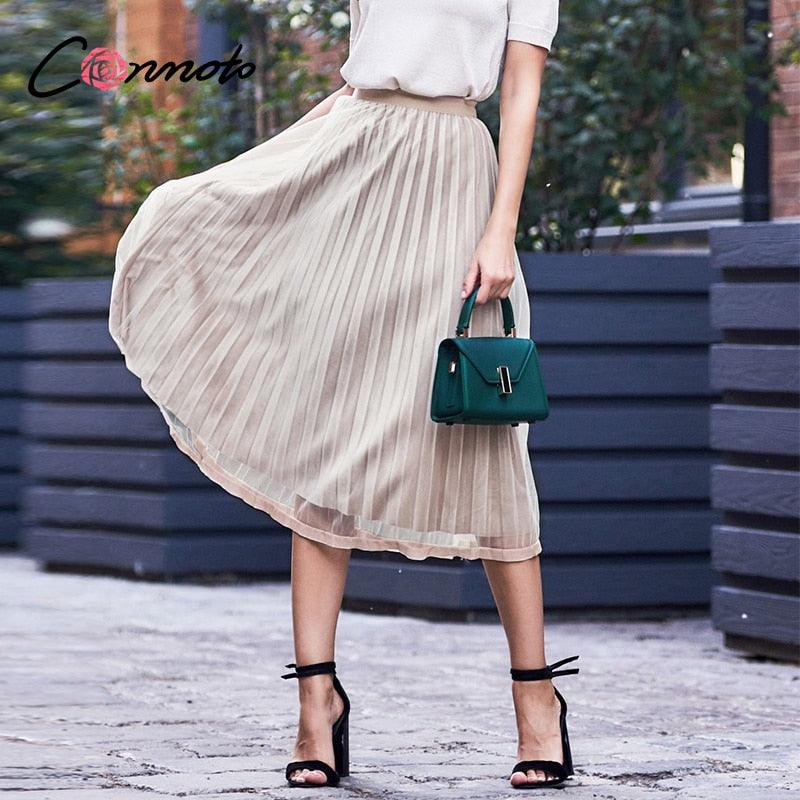 Amazing Elastic Waist Women Skirts - A Line Velvet Pleated Midi Bottoms Streetwear Skirt (TB7)(TP6)