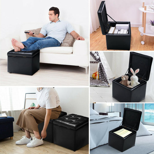16''Cube Ottoman Storage Box Lounge Seat Footstools with Hinge Top black (D67)(FW3)(FW6)(1U67)