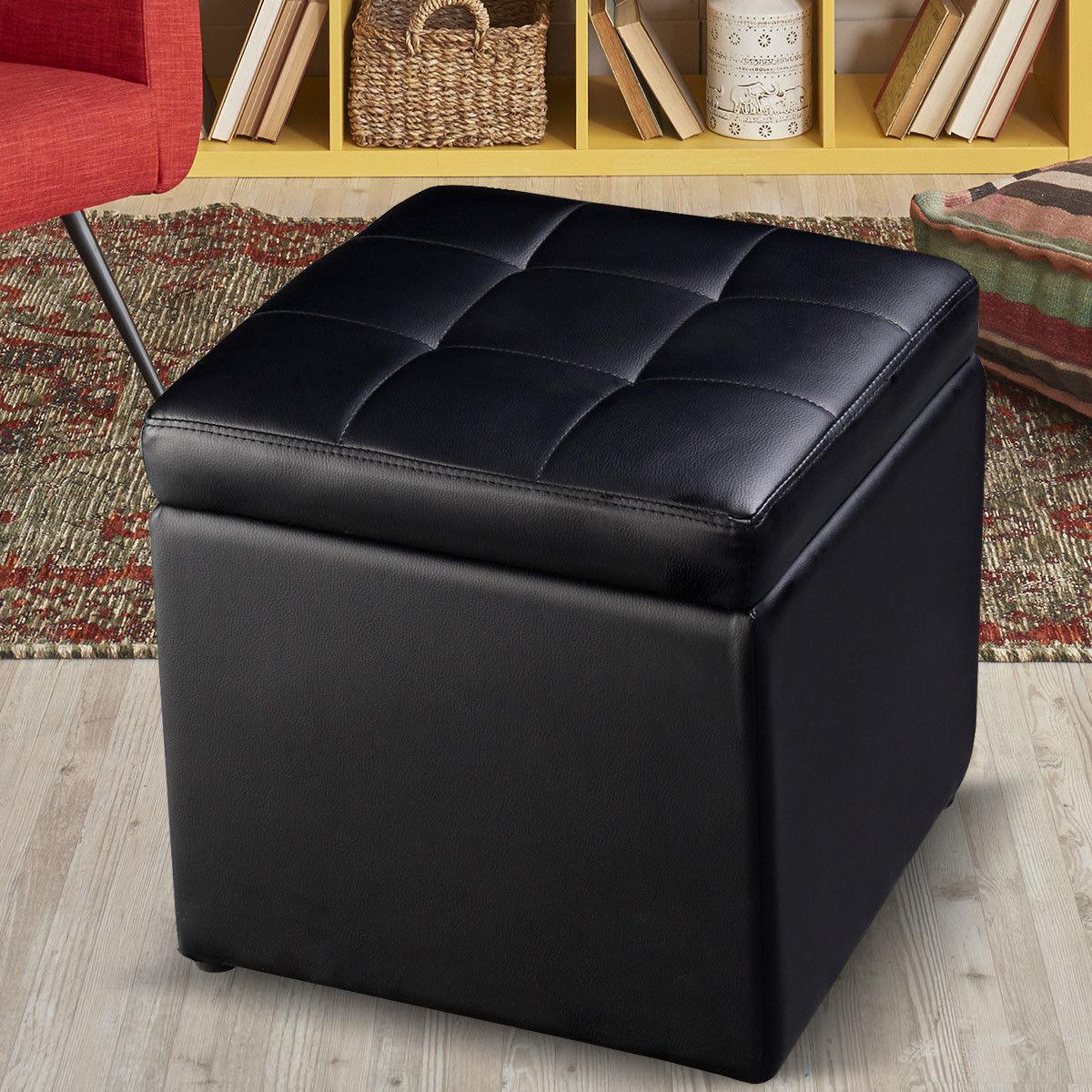 16''Cube Ottoman Storage Box Lounge Seat Footstools with Hinge Top black (D67)(FW3)(FW6)(1U67)