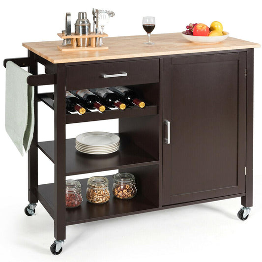 4-Tier Wood Kitchen Island Trolley Cart Storage Cabinet w/ Wine Rack & Drawer (D67)(FW9)(FW1)(1U67)