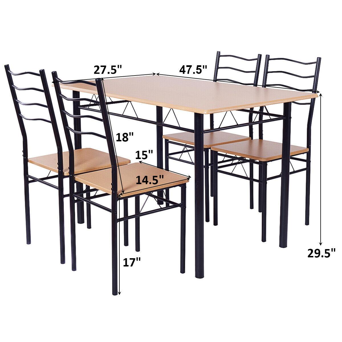 5 Piece Dining Table Set with 4 Chairs Wood Metal Kitchen Breakfast Furniture (FW1)(1U67)