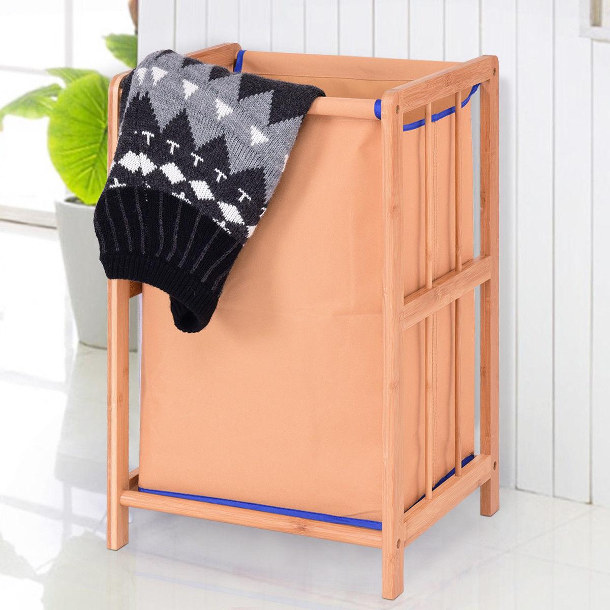 Bamboo Frame Laundry Hamper Durable Cloth Bag Clothes Storage Basket Bin (1FW1)(1U67)