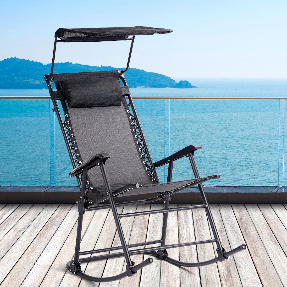 Folding Rocking Chair Rocker Porch Zero Gravity Furniture Sunshade Can ...