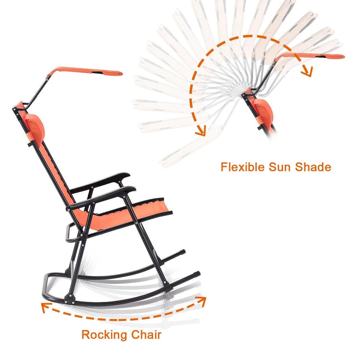 Folding Rocking Chair Rocker Porch Zero Gravity Furniture Sunshade Canopy Orange (FW2)(1U67)