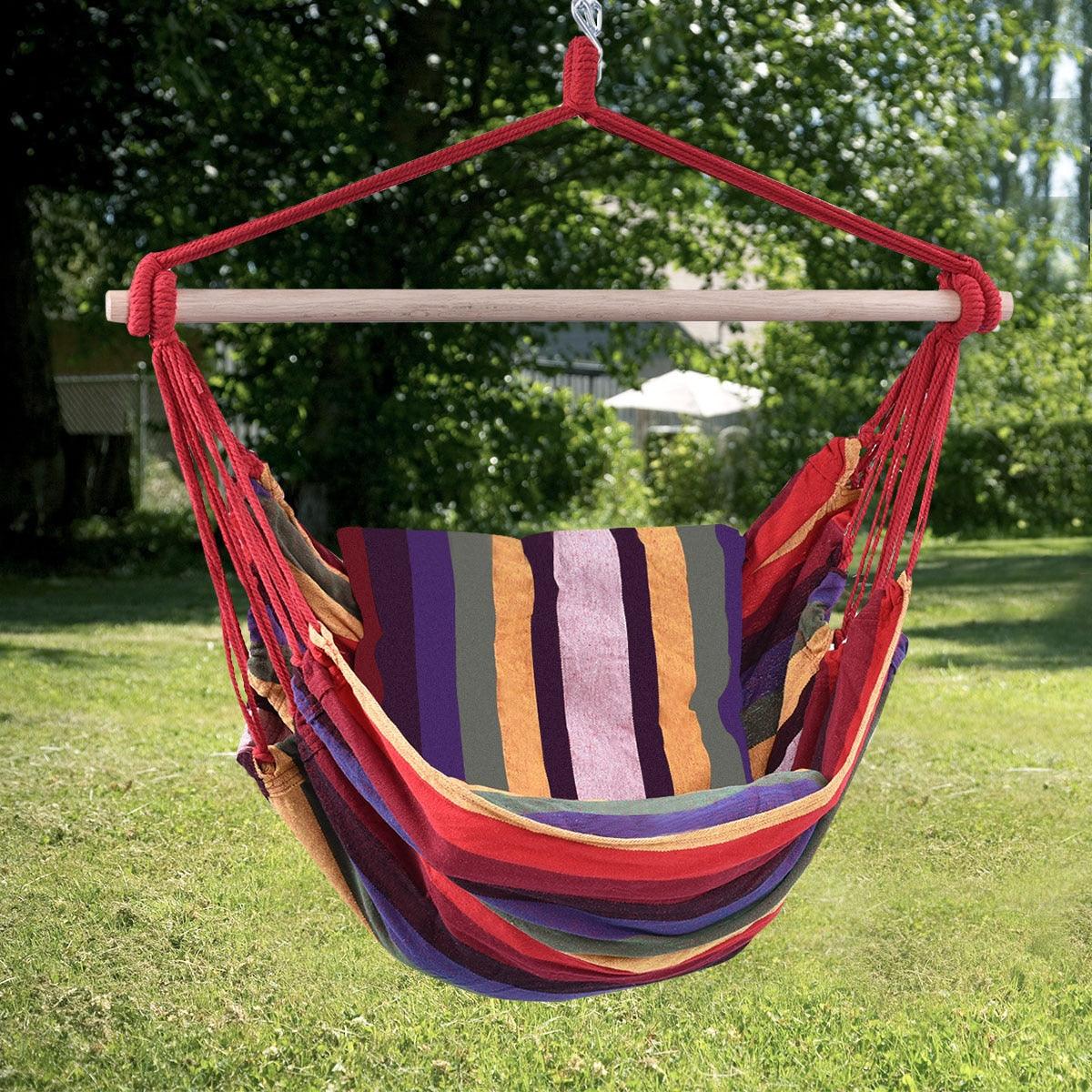 Hammock Rope Chair Patio Porch Yard Tree Hanging Air Swing Outdoor (Red) (D67)(FW2)(1U67)