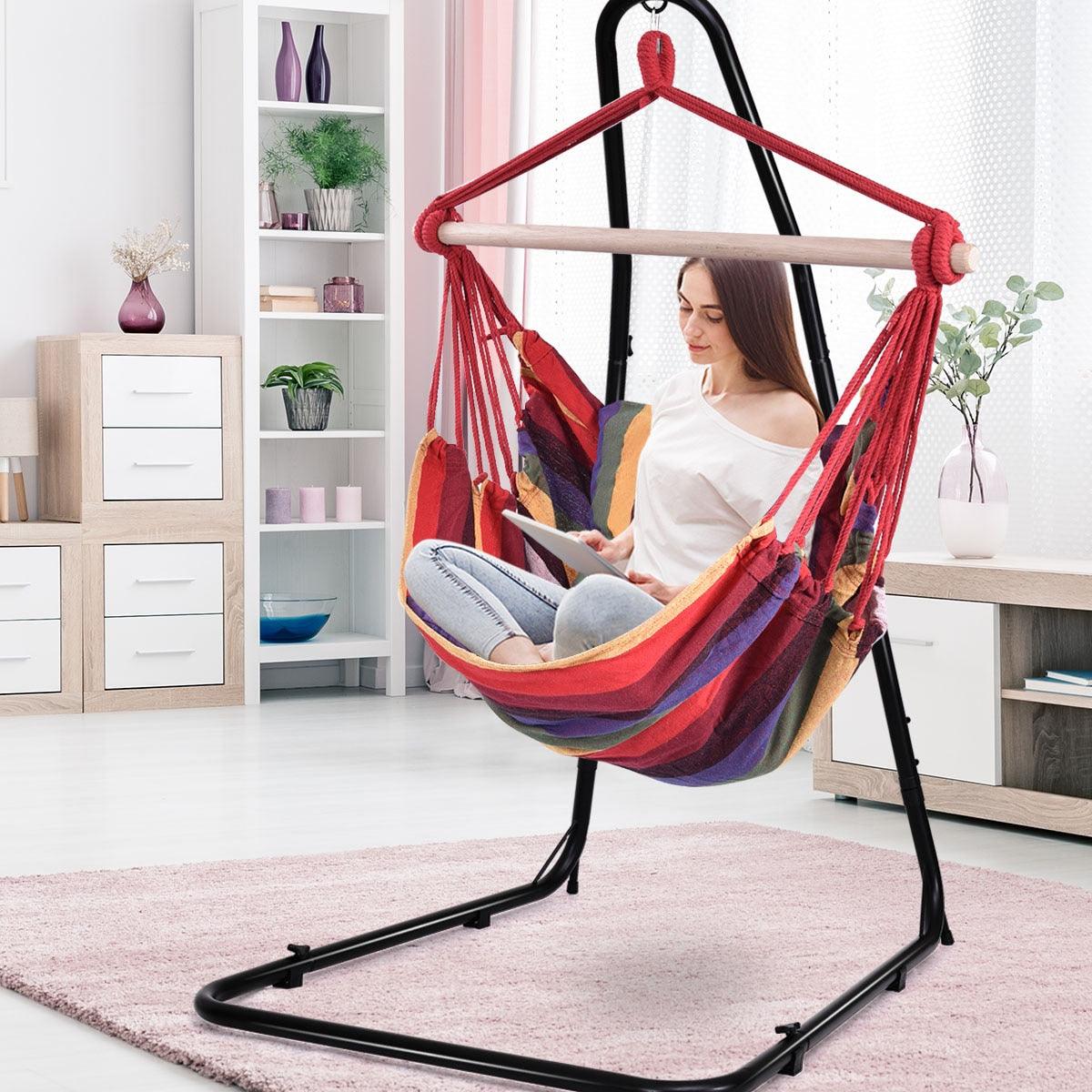 Hammock Rope Chair Patio Porch Yard Tree Hanging Air Swing Outdoor (Red) (D67)(FW2)(1U67)