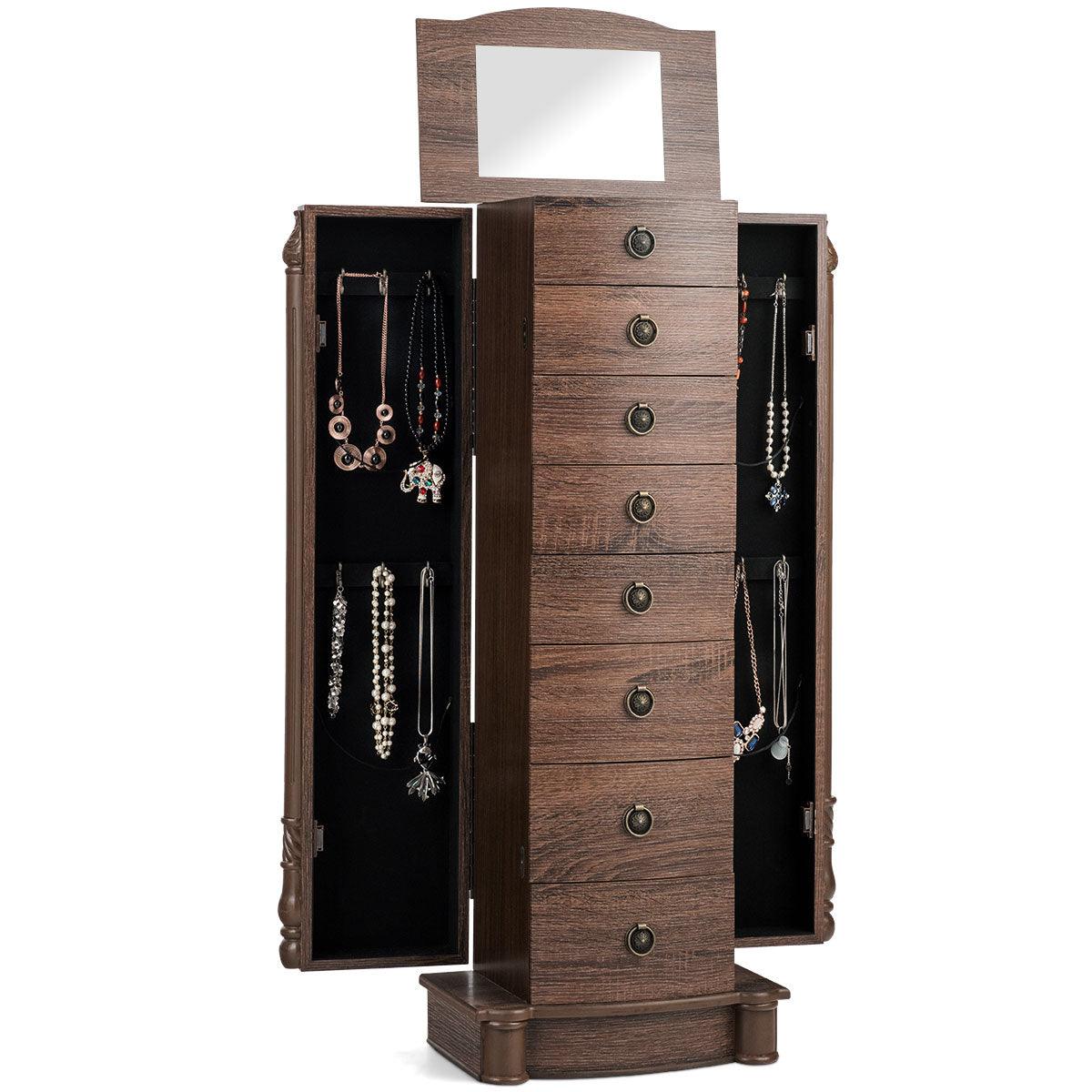 Great Jewelry Cabinet Chest Large Stand Organizer 7 Drawers Mirror (1FW1)(FW5)(1U67)(F67)