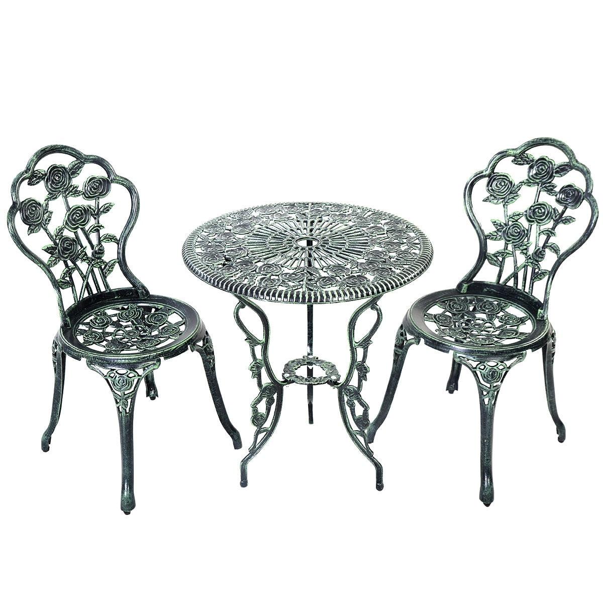 Patio Furniture Cast Aluminum Rose Design Bistro Set Antique Green (Green) (FW1)(1U67)