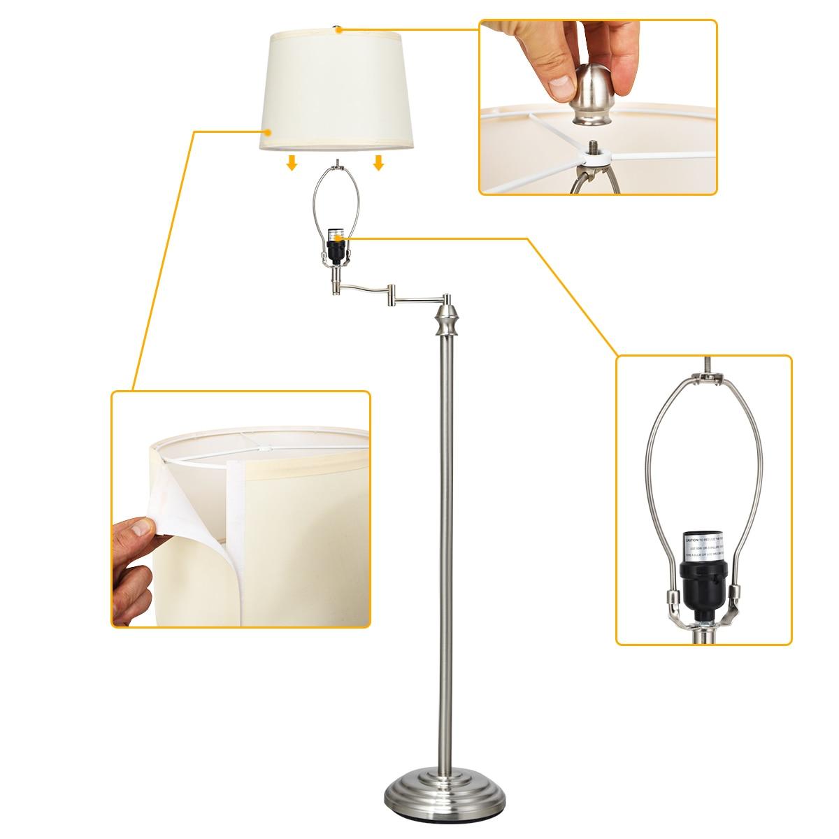 Swing Arm LED Floor Lamp Classic Lamp w/Hanging Fabric Lamp shade Bedroom Office (LL1)(1U58)