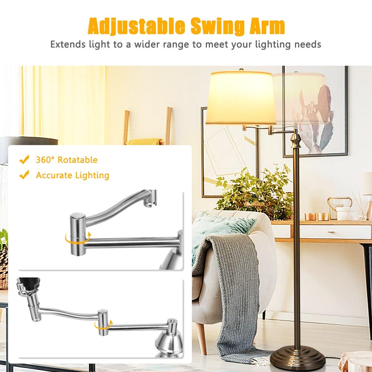 Swing Arm LED Floor Lamp Classic Lamp w/Hanging Fabric Lamp shade Bedroom Office (LL1)(1U58)