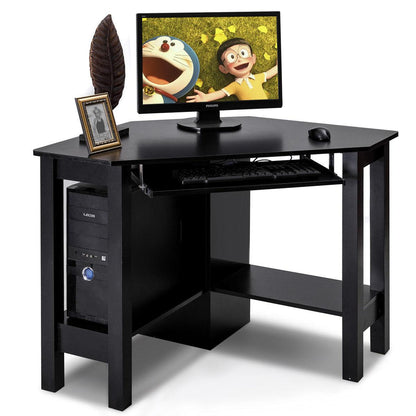 Wooden Corner Desk With Drawer Computer PC Table Study Office Room Black (FW1)(1U67)
