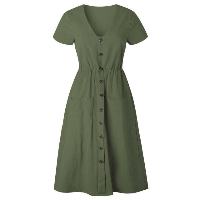 Trending Spring Summer Dress - Women Sexy Fashion Solid Party Dress - Casual Vintage V Neck Short Sleeves Dresses (BWM)(WS06)(TP5)