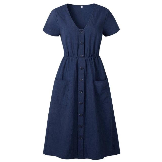 Trending Spring Summer Dress - Women Sexy Fashion Solid Party Dress - Casual Vintage V Neck Short Sleeves Dresses (BWM)(WS06)(TP5)